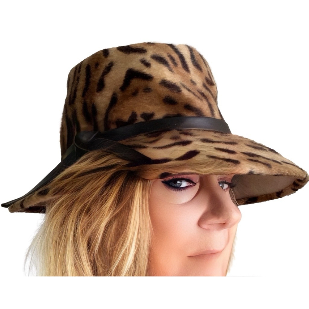 Georgette West German Animal Print Fur Cloche Hat Wool 50s